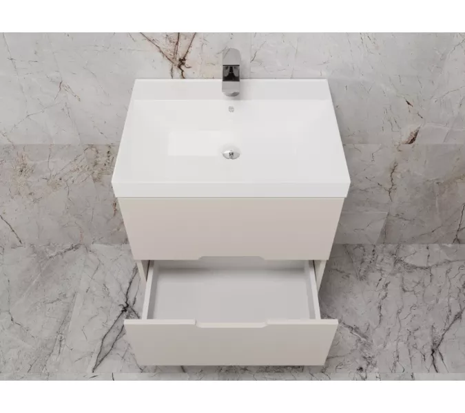 Тумба подвесная "Матис", с раковиной Classic (2 ящика), КРЕМ, ЭМАЛЬ, Выбрать цвет: Крем, Выбрать размер: 60, изображение 5