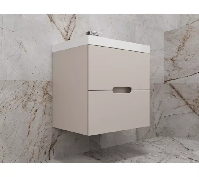 Тумба подвесная "Матис", с раковиной Classic (2 ящика), КРЕМ, ЭМАЛЬ, Выбрать цвет: Крем, Выбрать размер: 60, изображение 2