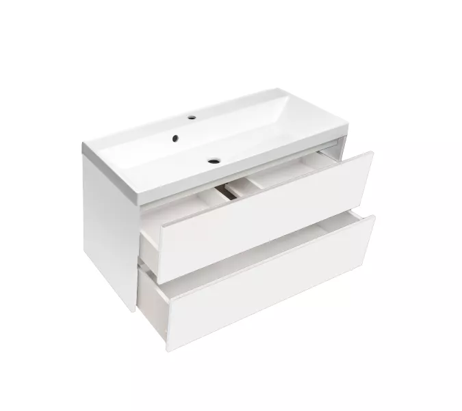 Тумба подвесная ACWEN МОДЕРН 100 белый матовый с раковиной Слим 100, Выбрать цвет: Белый, Выбрать размер: 100, изображение 6