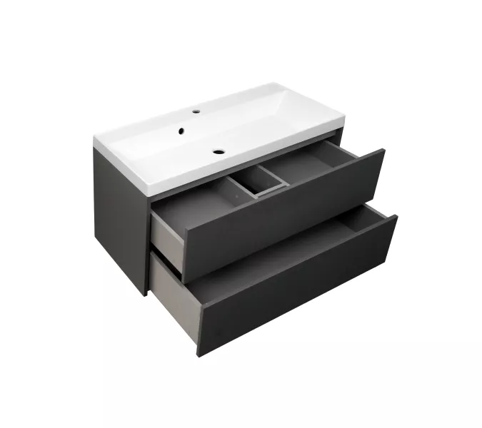 Тумба подвесная ACWEN МОДЕРН 100  графит матовый с раковиной Слим 100, Выбрать цвет: Графит, Выбрать размер: 100, изображение 7