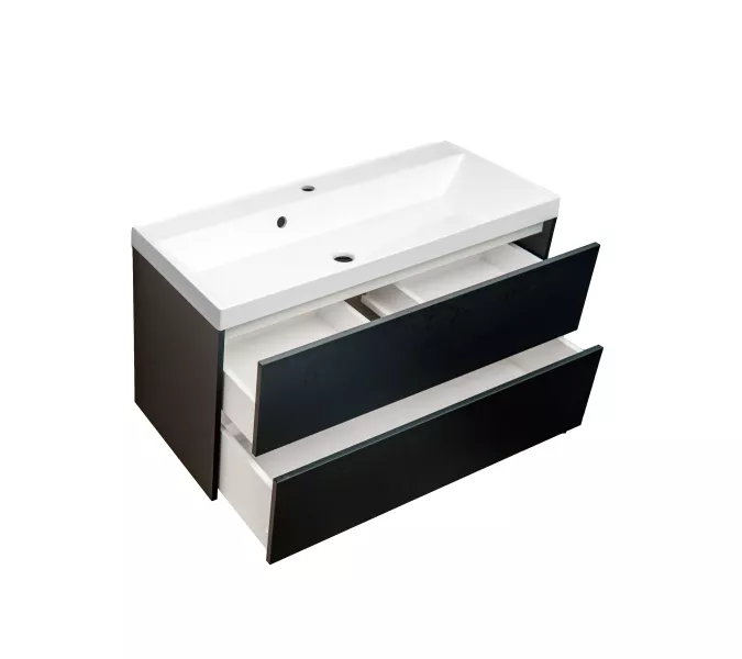 Тумба подвесная ACWEN МОДЕРН 100 черный матовый, с раковиной Слим 100, Выбрать цвет: Чёрный, Выбрать размер: 100, изображение 7