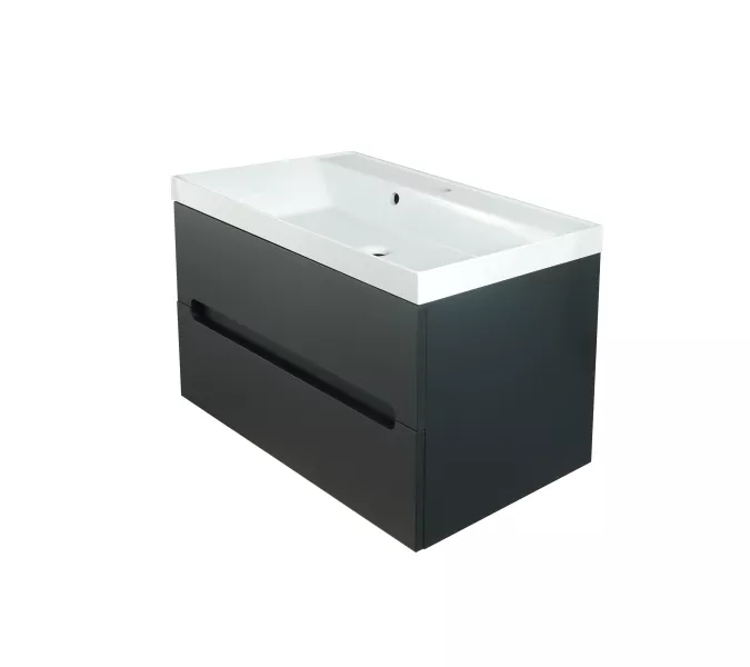 Тумба подвесная  ACWEN TORNO черная матовая с раковиной  черная/белая, Выбрать цвет: Черный матовый, Выбрать размер: 80, Внешний вид: с белой раковиной, изображение 6