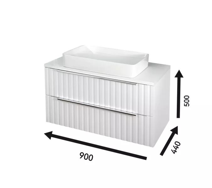 Тумба подвесная ACWEN ГРАЦИЯ 90 , со столешницей, без раковины, белая матовая, изображение 9