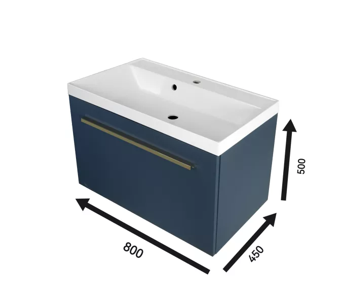 Тумба подвесная ACWEN МИРА 70/80/90 с раковиной Слим , темно-синий матовый, Выбрать размер: 80, Комплектация: с раковиной Слим 80, изображение 8