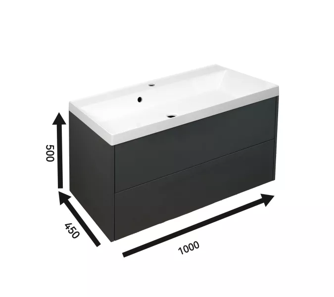 Тумба подвесная ACWEN МОДЕРН 100  графит матовый с раковиной Слим 100, Выбрать цвет: Графит, Выбрать размер: 100, изображение 8