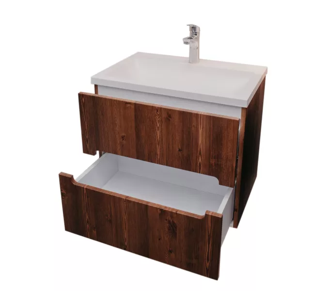 Тумба  подвесная ACWEN TORNO 80  дуб горизонт с раковиной Слим 80, Выбрать цвет: Дуб горизонт темный, Выбрать размер: 80, Внешний вид: с белой раковиной, изображение 6