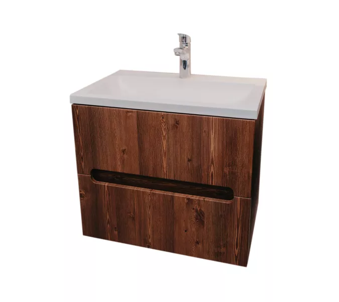 Тумба  подвесная ACWEN TORNO 80  дуб горизонт с раковиной Слим 80, Выбрать цвет: Дуб горизонт темный, Выбрать размер: 80, Внешний вид: с белой раковиной, изображение 5