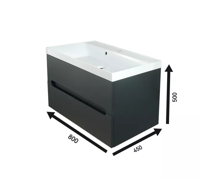Тумба подвесная  ACWEN TORNO черная матовая с раковиной  черная/белая, Выбрать цвет: Черный матовый, Выбрать размер: 80, Внешний вид: с белой раковиной, изображение 8