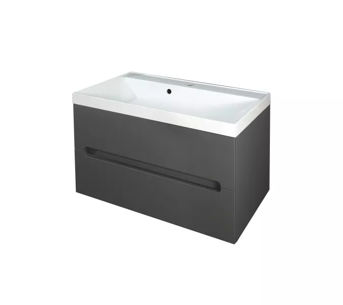 Тумба подвесная  ACWEN TORNO 80  графит, раковиной Слим 80, Выбрать цвет: Графит, Выбрать размер: 80, Внешний вид: с белой раковиной, изображение 5