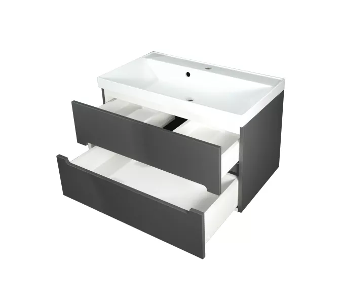 Тумба подвесная  ACWEN TORNO 80  графит, раковиной Слим 80, Выбрать цвет: Графит, Выбрать размер: 80, Внешний вид: с белой раковиной, изображение 6