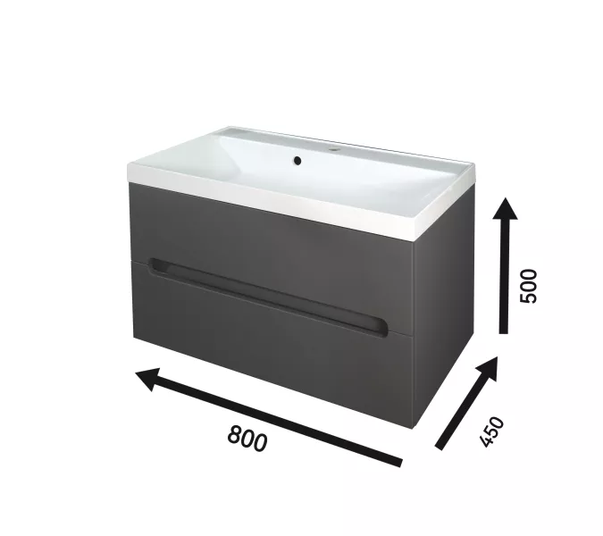 Тумба подвесная  ACWEN TORNO 80  графит, раковиной Слим 80, Выбрать цвет: Графит, Выбрать размер: 80, Внешний вид: с белой раковиной, изображение 7