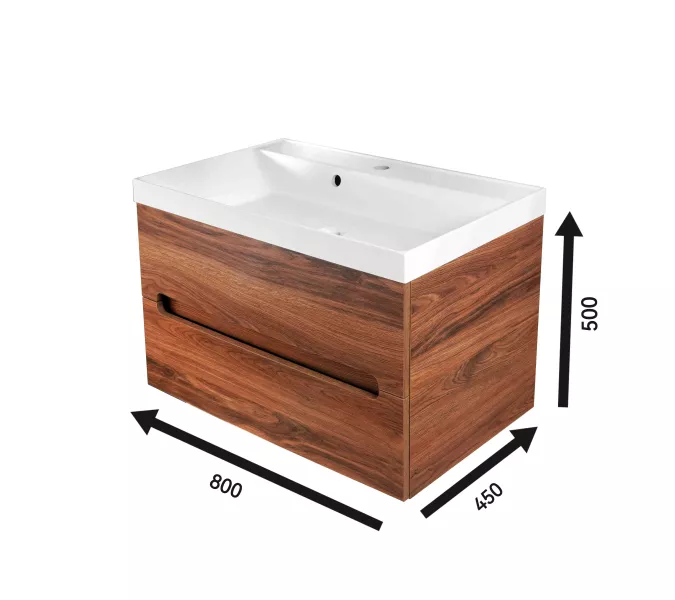 Тумба  подвесная ACWEN TORNO 60/80  дерево Engadina с раковиной, Выбрать цвет: Дерево, Выбрать размер: 80, Внешний вид: с белой раковиной, изображение 7