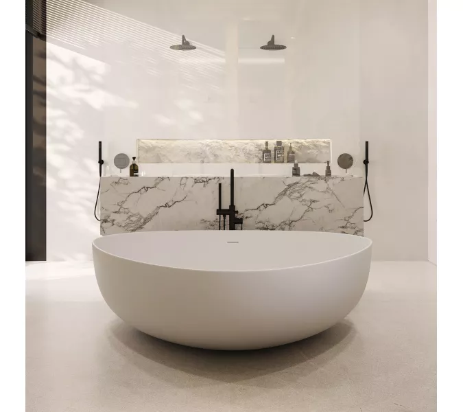 Ванна из искусственного камня ABBER Stein AS9608 белая матовая 180*130, изображение 7