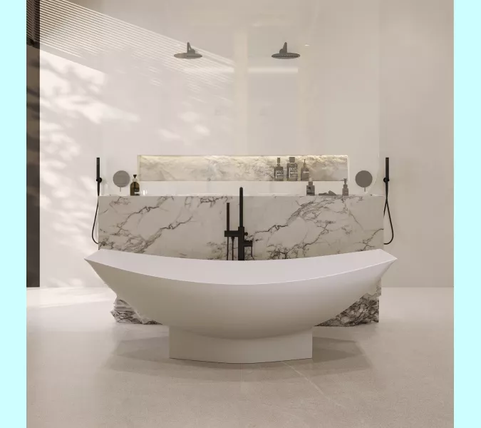 Ванна из искусственного камня ABBER Stein AS9610 белая матовая 180*80, изображение 7