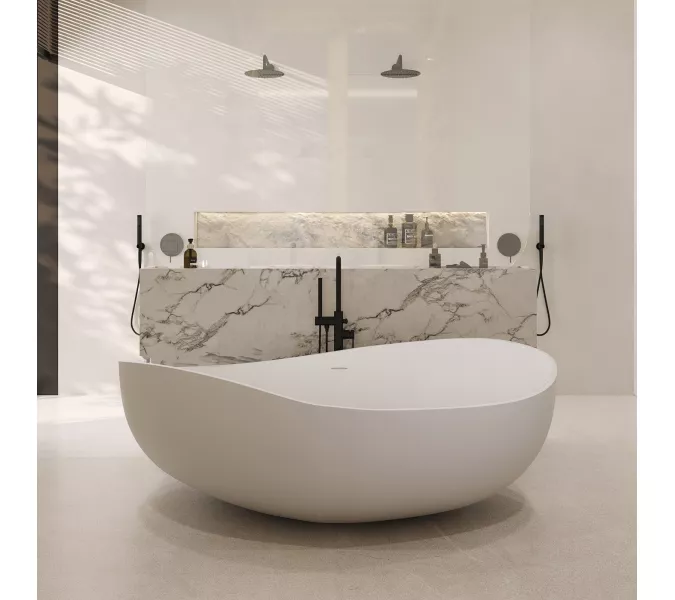 Ванна из искусственного камня ABBER Stein AS9639 белая матовая 180*110, изображение 8