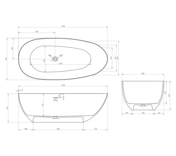 Ванна из искусственного камня ABBER Stein белая матовая, Выбрать размер: 170х80, изображение 12