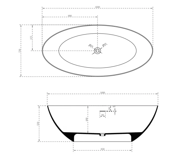 Ванна из искусственного камня ABBER Stein AS9625  белая матовая, Выбрать размер: 160x75, изображение 17