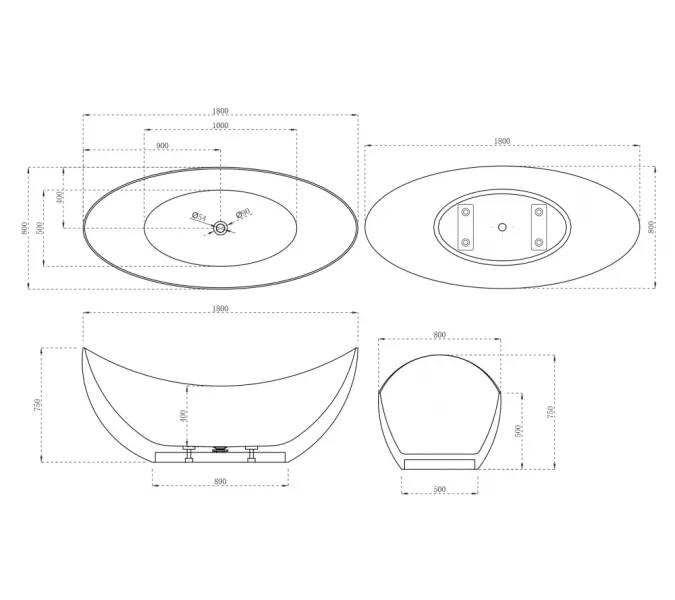 Ванна из искусственного камня ABBER Stein AS9633 белая матовая 180*80, изображение 15