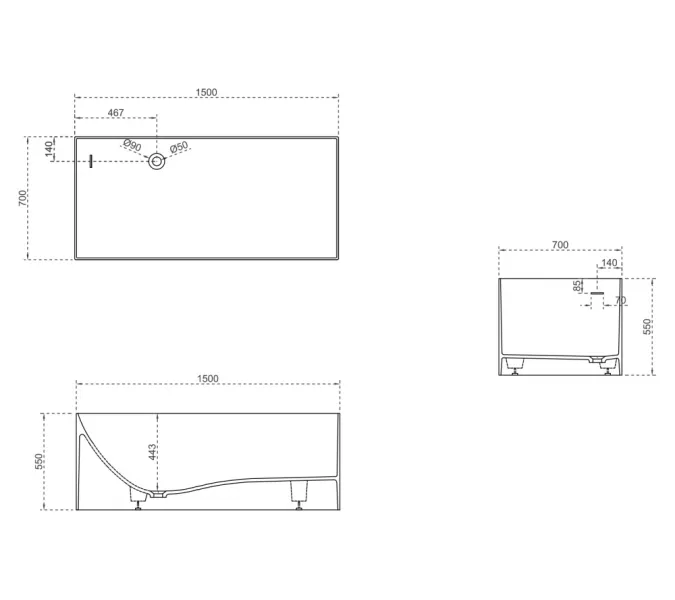 Ванна из искусственного камня ABBER Stein AS9640-1.5 белая матовая, Выбрать размер: 150*70, изображение 15