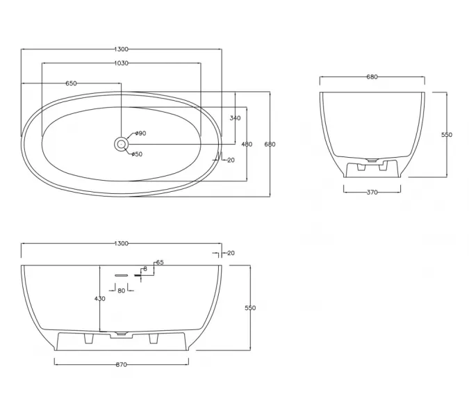 Ванна из искусственного камня ABBER Stein AS9641, Выбрать размер: 130*68, изображение 13