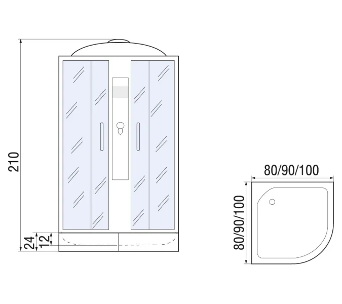 Душевая кабина  River DESNA ТН черная тонированные стекла  низкий поддон, Цвет стекла: тонированное, Цвет профиля: Хром, Выбрать цвет: Чёрный, Тип поддона: Низкий, Выбрать размер: 90х90х210, изображение 2