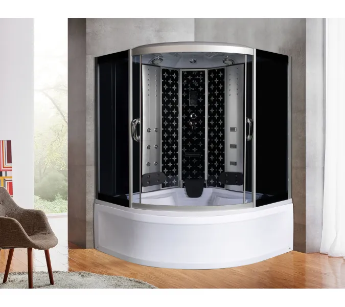 Душевая кабина четверть круга River TEMZA TH черная тонированные стекла  высокий поддон, Цвет стекла: тонированное, Цвет профиля: Хром, Выбрать цвет: Черный, Тип поддона: Высокий, Выбрать размер: 150x150, изображение 2