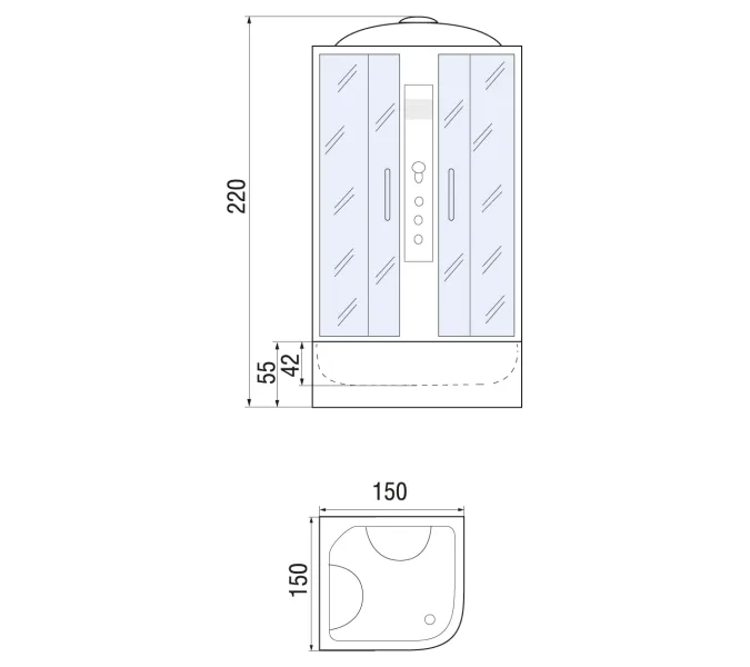 Душевая кабина четверть круга River TEMZA TH черная тонированные стекла  высокий поддон, Цвет стекла: тонированное, Цвет профиля: Хром, Выбрать цвет: Черный, Тип поддона: Высокий, Выбрать размер: 150x150, изображение 3