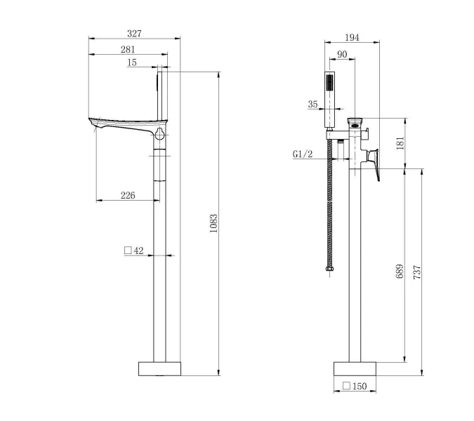 Смеситель напольный ACWEN 22100MB матовый черный, изображение 4
