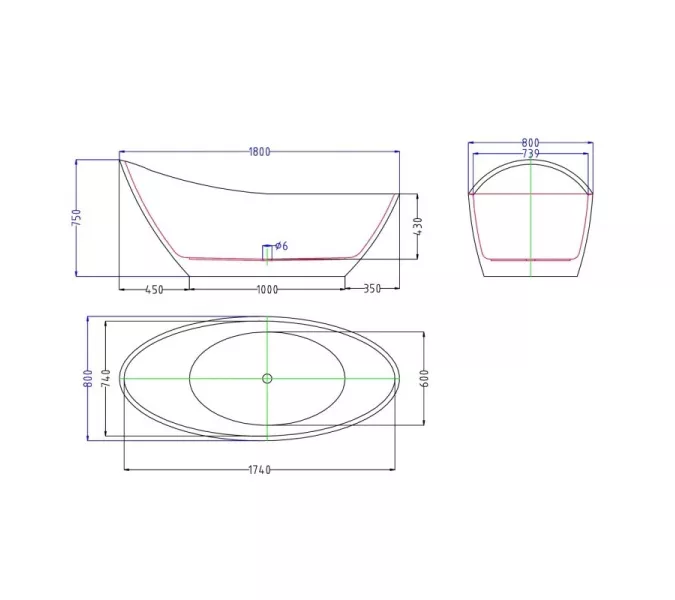 Ванна акриловая Esbano London (белая), 180x80x75 см, Выбрать цвет: Белый, изображение 3