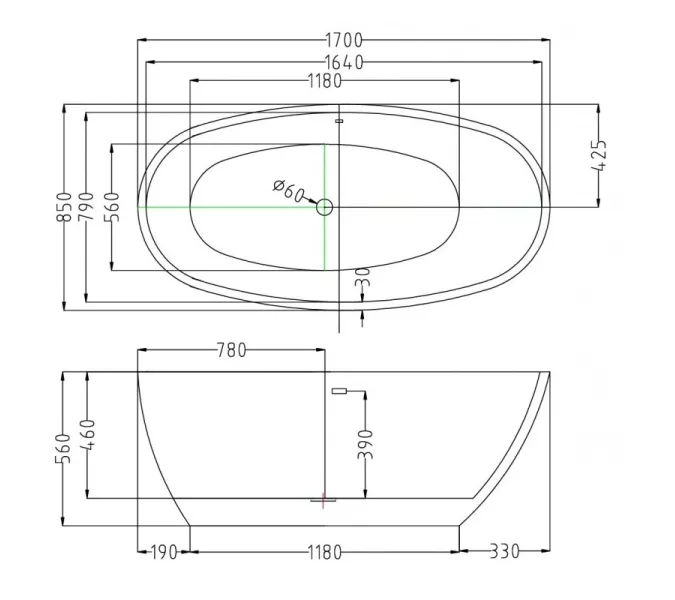 Ванна акриловая Esbano Sophia , 170x85x56 см, Выбрать цвет: Белый, изображение 3