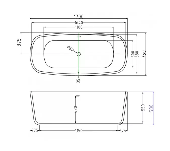 Ванна акриловая Esbano Oslo, 170x80x58, изображение 3