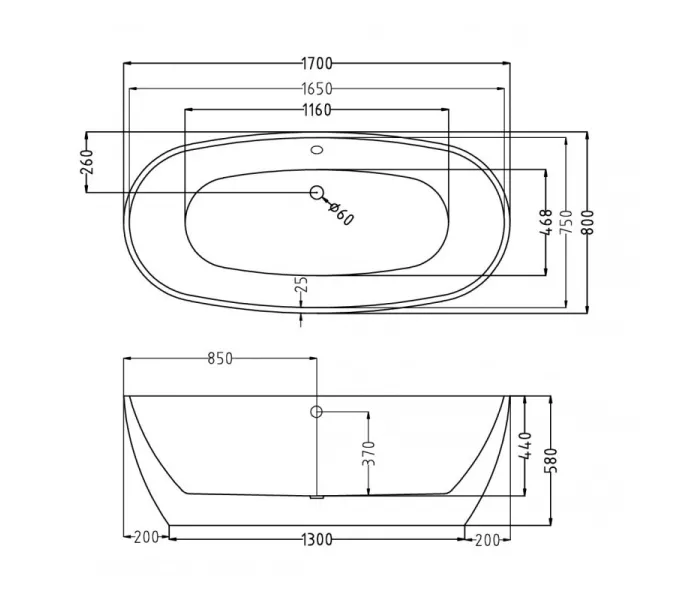 Ванна акриловая Esbano Rome, 170x80x58 см, Внешний вид: Rome, изображение 3