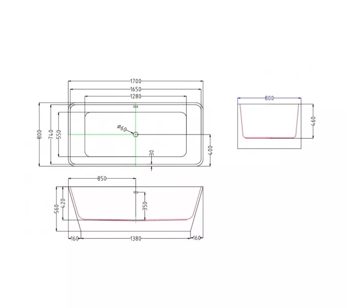 Ванна акриловая Esbano Vienna, 170x80x56, изображение 3