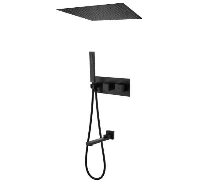 Душевая система ABBER Daheim AF8254B скрытого монтажа с изливом, термостат, черная матовая, Выбрать цвет: Чёрный