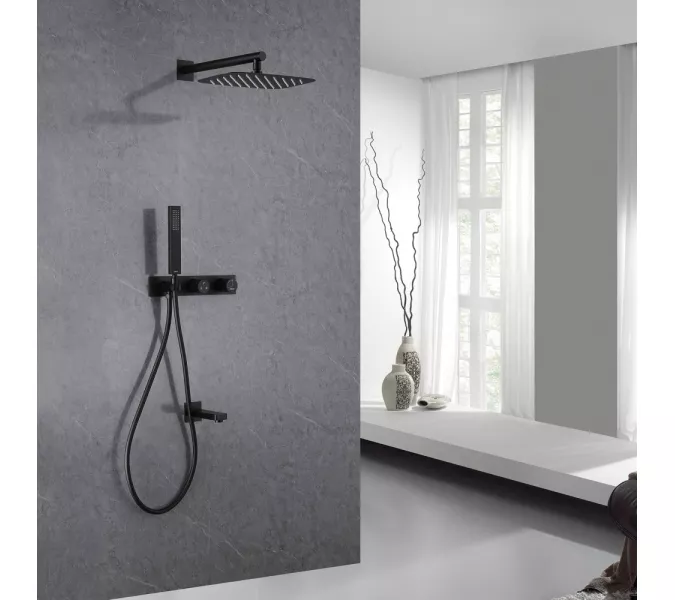 Душевая система ABBER Rund AF8717B скрытого монтажа с изливом, черная матовая, Выбрать цвет: Чёрный, изображение 2