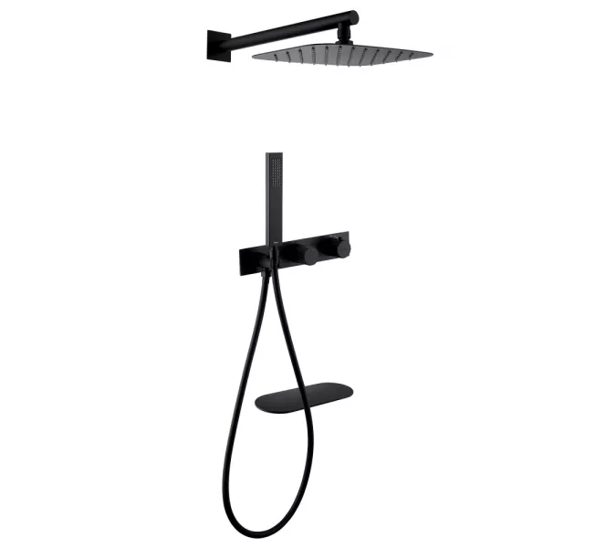 Душевая система ABBER Rund AF8750B скрытого монтажа с изливом, термостат, черная матовая, Выбрать цвет: Чёрный