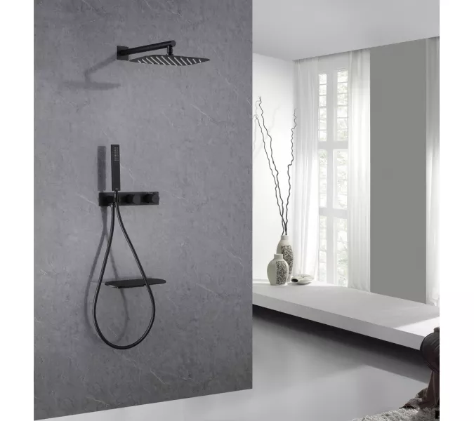 Душевая система ABBER Rund AF8750B скрытого монтажа с изливом, термостат, черная матовая, Выбрать цвет: Чёрный, изображение 2