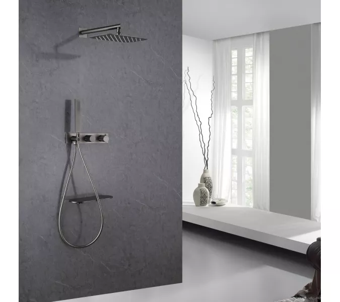 Душевая система ABBER Rund AF8750NG скрытого монтажа с изливом, термостат, никель, Выбрать цвет: Никель, изображение 2