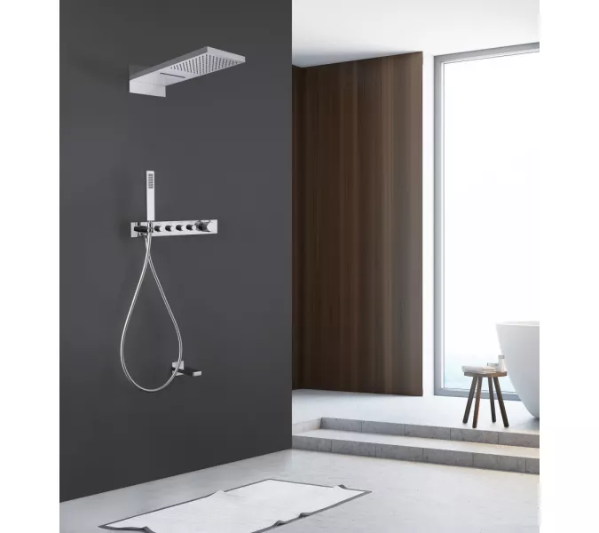 Душевая система ABBER Rund AF8753 скрытого монтажа с изливом, термостат, хром, Выбрать цвет: Хром, изображение 2