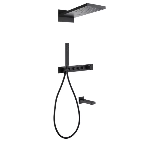 Душевая система ABBER Rund AF8753B скрытого монтажа с изливом, термостат, черная матовая, Выбрать цвет: Чёрный