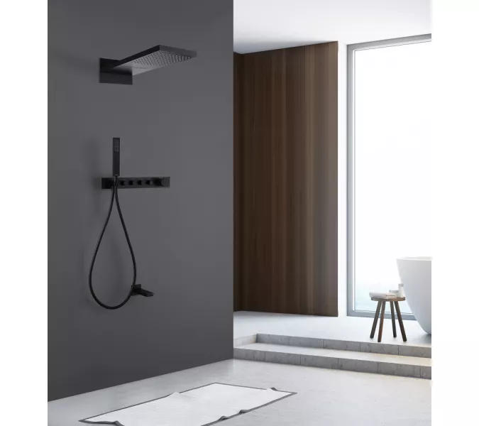 Душевая система ABBER Rund AF8753B скрытого монтажа с изливом, термостат, черная матовая, Выбрать цвет: Чёрный, изображение 2