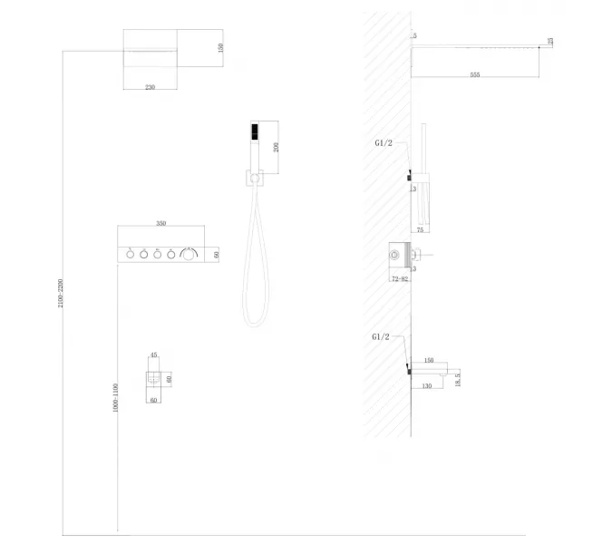 Душевая система ABBER Rund AF8753B скрытого монтажа с изливом, термостат, черная матовая, Выбрать цвет: Чёрный, изображение 3