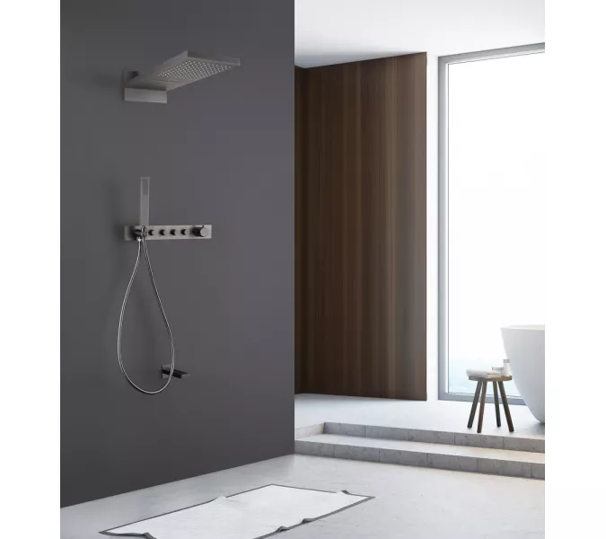 Душевая система ABBER Rund AF8753NG скрытого монтажа с изливом, термостат, никель, Выбрать цвет: Никель, изображение 2