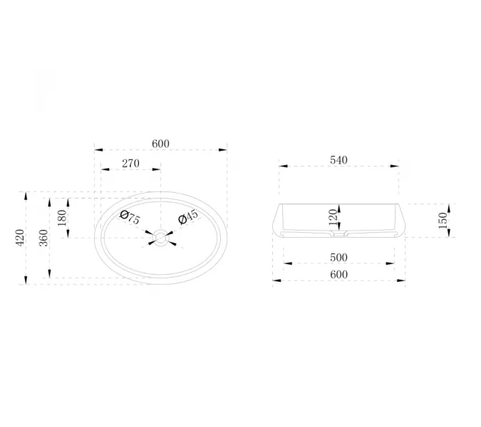 Раковина накладная ABBER Stein AS2605 белая матовая, изображение 5