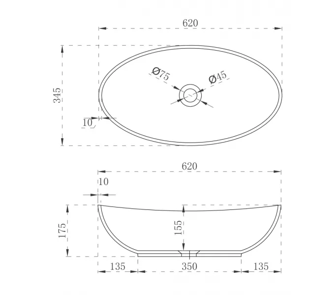 Раковина накладная ABBER Stein AS2610 белая матовая, изображение 3