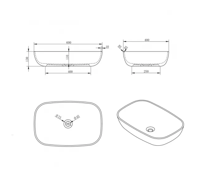 Раковина накладная ABBER Stein AS2620 белая матовая, изображение 4