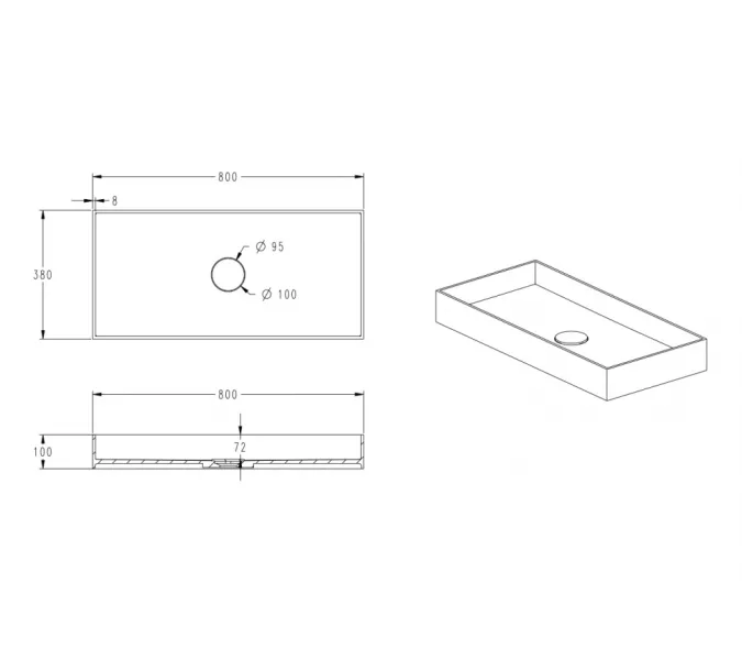 Раковина накладная ABBER Stein AS2622 белая матовая, изображение 3