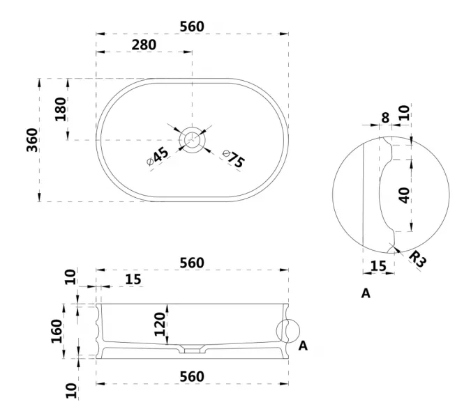 Раковина накладная ABBER Stein AS2650 белая матовая, изображение 6