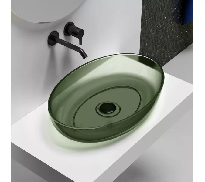 Раковина накладная прозрачная ABBER Kristall AT2801Vesuvian оливковая, Выбрать цвет: оливковый