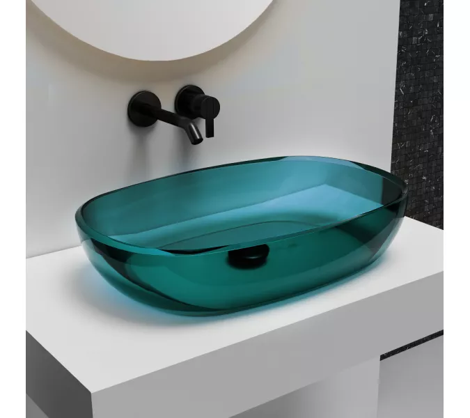 Раковина накладная прозрачная ABBER Kristall AT2805Aquamarin бирюзовая, Выбрать цвет: Бирюзовый